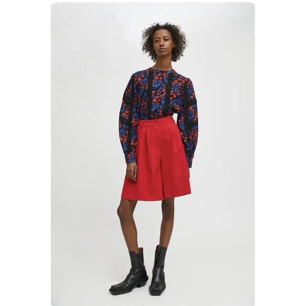 Compania Fantastica Women's Poppy Print Long-Sleeved Shirt With Lace Sz XS - Picture 2 of 8